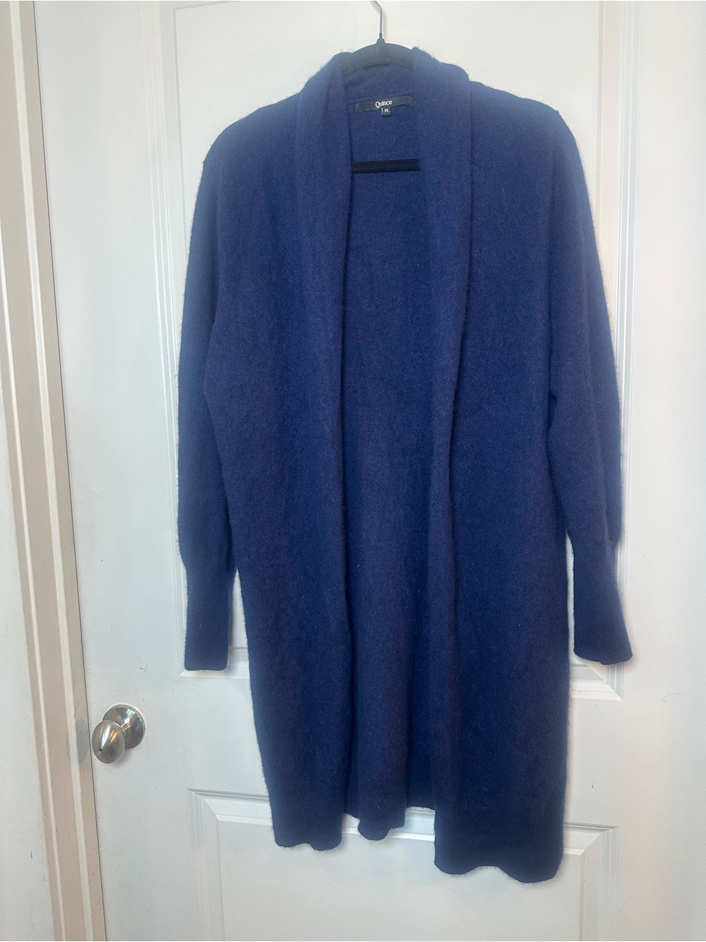 QUINCE Cashmere Open Front Long Line Blue Soft Duster Cardigan, Size XL